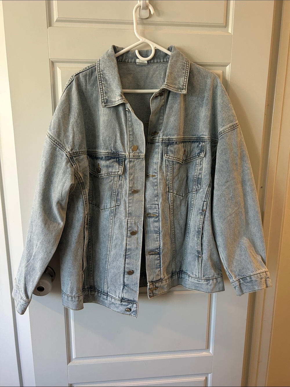 Oversized Light Blue Denim Jean Jacket - Women's Casual Layering